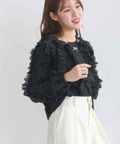 PICCIN PERLA(ピッチンペルラ)の「【セットアップ可能】シアードットフリルブラウス(シャツ/ブラウス・レディース・オフホワイト/ブラック・M)」の15枚目の写真