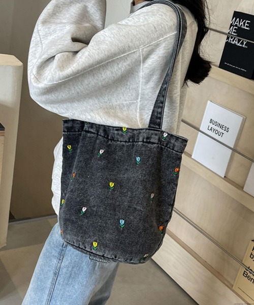 グッチ ボストンテリア刺繍トートバッグ / デニムやシャツも Liaa/チューリップ柄 デニム トートバッグ A18535（トートバッグ