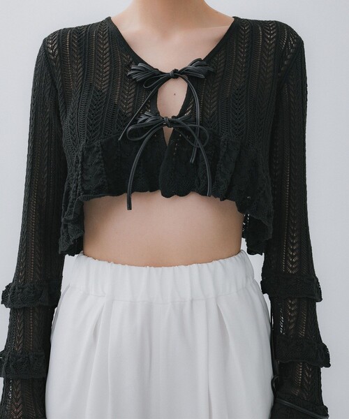 tanakadaisuke/タナカダイスケ】double ribbon knit cardigan