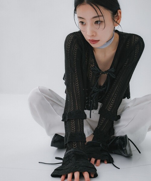 tanakadaisuke/タナカダイスケ】double ribbon knit cardigan