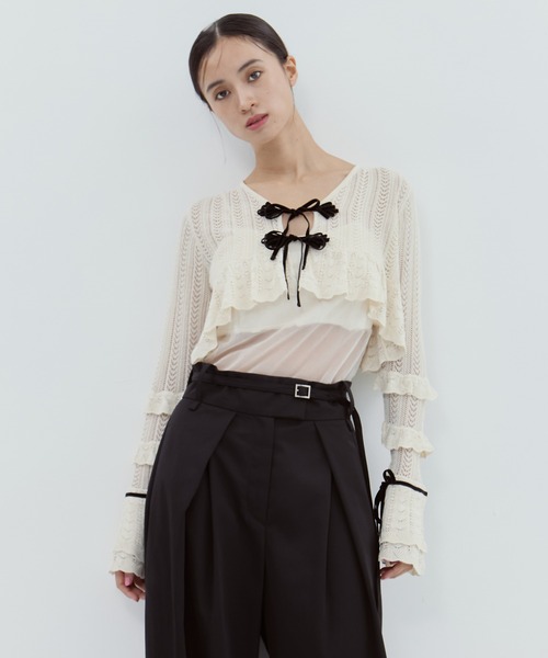 今季完売！タナカダイスケtanakadaisukeダブルリボンニットカーディガン tanakadaisuke/タナカダイスケ】double ribbon knit cardigan