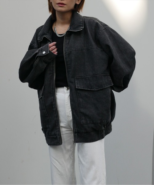 My shawty(マイシャウティー)の「denim stand over blouson(ブルゾン・レディース・ブルー/ブラック・FREE)」の1枚目の写真