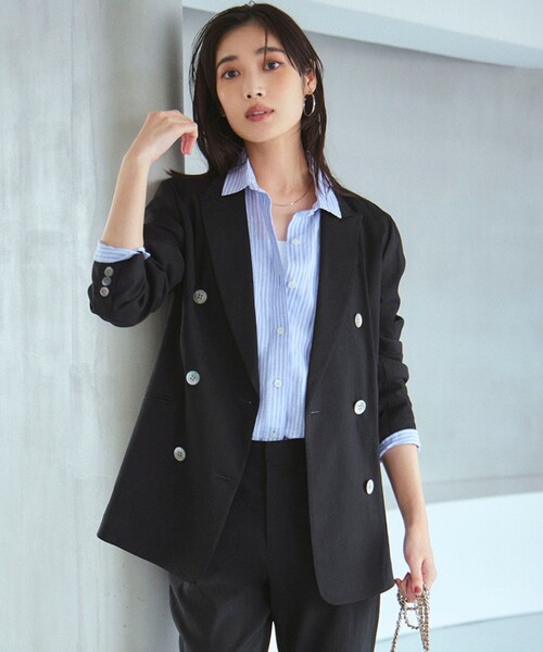 セール】【洗える】リネンレーヨンストレッチ ダブル ジャケット