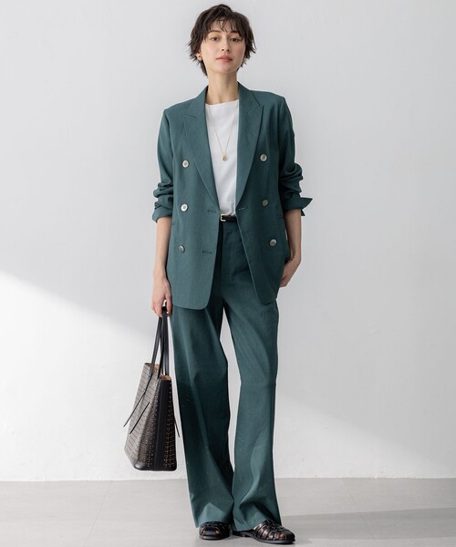 セール】【洗える】リネンレーヨンストレッチ ダブル ジャケット