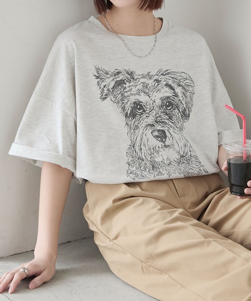 BONLECILL(ボンルシール)の「DOGプリントT(シュナウザー)(Tシャツ/カットソー・レディース・オートミール/ブルー/オフホワイト・FREE)」の12枚目の写真