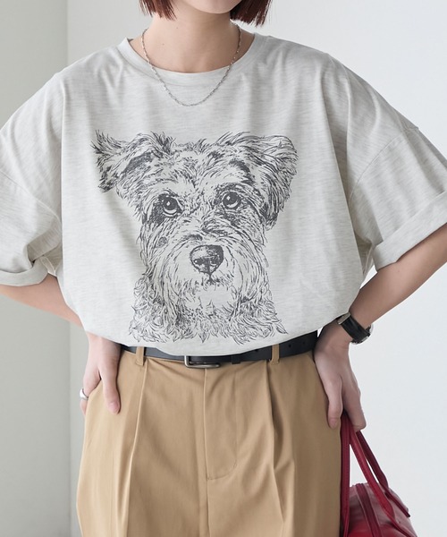 BONLECILL(ボンルシール)の「DOGプリントT(シュナウザー)(Tシャツ/カットソー・レディース・オートミール/ブルー/オフホワイト・FREE)」の18枚目の写真