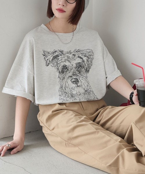 シュナウザー 両面プリント Tシャツ ベージュ B03_2232_9936769b-941b-4363-