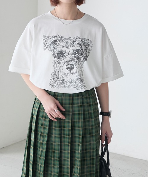BONLECILL(ボンルシール)の「DOGプリントT(シュナウザー)(Tシャツ/カットソー・レディース・オートミール/ブルー/オフホワイト・FREE)」の5枚目の写真