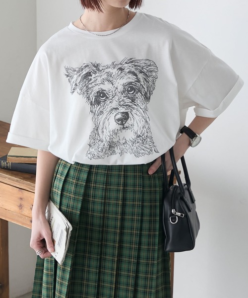 BONLECILL(ボンルシール)の「DOGプリントT(シュナウザー)(Tシャツ/カットソー・レディース・オートミール/ブルー/オフホワイト・FREE)」の10枚目の写真