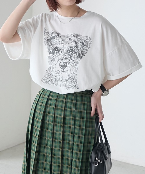 BONLECILL(ボンルシール)の「DOGプリントT(シュナウザー)(Tシャツ/カットソー・レディース・オートミール/ブルー/オフホワイト・FREE)」の11枚目の写真