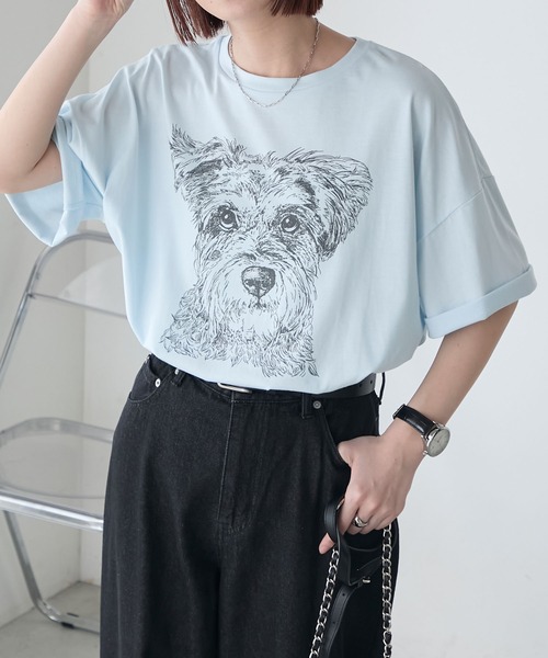 BONLECILL(ボンルシール)の「DOGプリントT(シュナウザー)(Tシャツ/カットソー・レディース・オートミール/ブルー/オフホワイト・FREE)」の20枚目の写真
