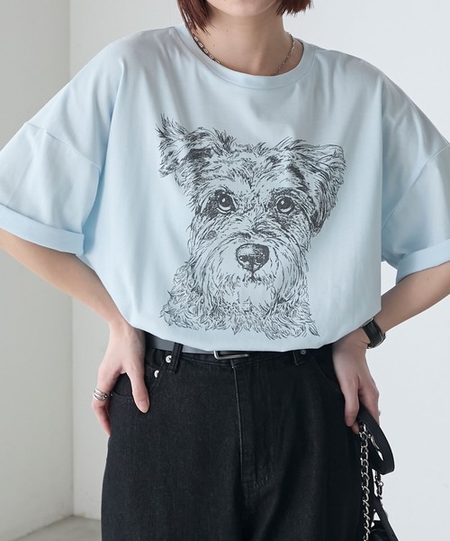 BONLECILL(ボンルシール)の「DOGプリントT(シュナウザー)(Tシャツ/カットソー・レディース・オートミール/ブルー/オフホワイト・FREE)」の21枚目の写真