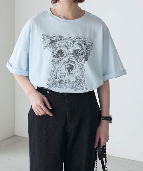 BONLECILL(ボンルシール)の「DOGプリントT(シュナウザー)(Tシャツ/カットソー・レディース・オートミール/ブルー/オフホワイト・FREE)」の22枚目の写真