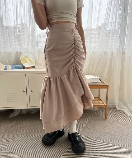 mumu(ムム)の「シャーリングロングスカート(スカート・レディース・ピンクベージュ/ブラック・FREE)」の14枚目の写真