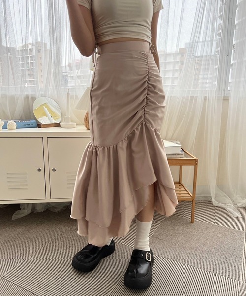 mumu(ムム)の「シャーリングロングスカート(スカート・レディース・ピンクベージュ/ブラック・FREE)」の15枚目の写真