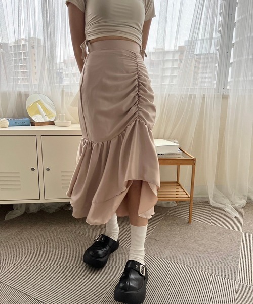 mumu(ムム)の「シャーリングロングスカート(スカート・レディース・ピンクベージュ/ブラック・FREE)」の17枚目の写真