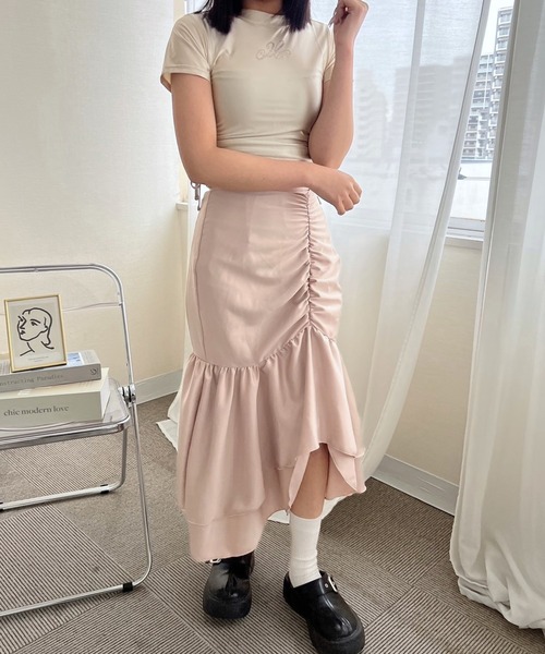 mumu(ムム)の「シャーリングロングスカート(スカート・レディース・ピンクベージュ/ブラック・FREE)」の21枚目の写真