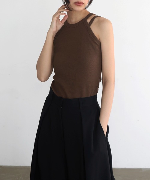hellam（へラム）の「ホルターネックアメスリタンク（タンクトップ・レディース・ブラウン/ブラック/オフホワイト/杢グレー・FREE）」の4枚目の写真
