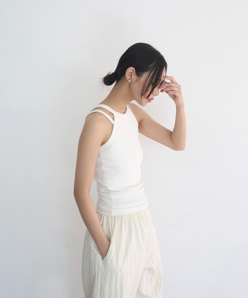 hellam（へラム）の「ホルターネックアメスリタンク（タンクトップ・レディース・ブラウン/ブラック/オフホワイト/杢グレー・FREE）」の5枚目の写真