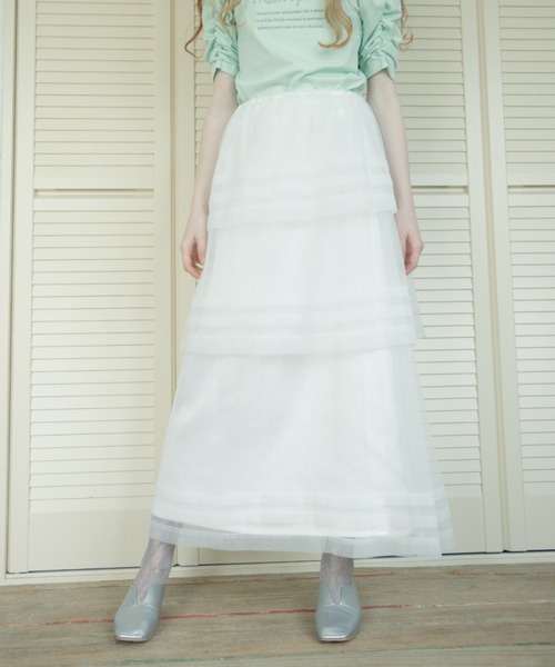 monepine（モネピネ）の「2way layered tulle skirt/2wayレイヤードチュールスカート（スカート・レディース・ホワイト/レッド/ライトブルー・FREE）」の4枚目の写真