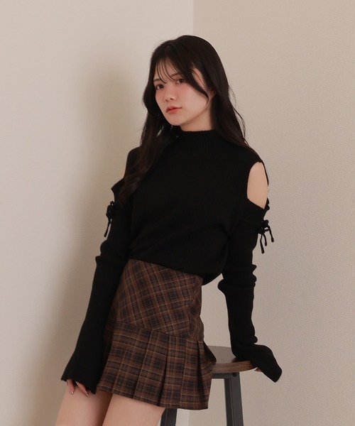 トップス rurumu:2022 holyghst high neck knit tops open shoulder high neck knit tops/オープンショルダーハイネック