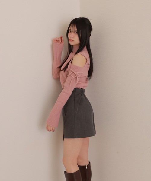 M DOLLY（エムドリー）の「open shoulder high neck knit tops/オープンショルダーハイネックニットトップス（ニット/セーター・レディース・ブラック/アイボリー/グレー/ブルー/ピンク・FREE）」の22枚目の写真