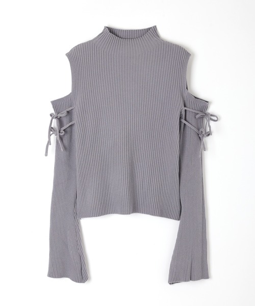 open shoulder high neck knit tops/オープンショルダーハイネック