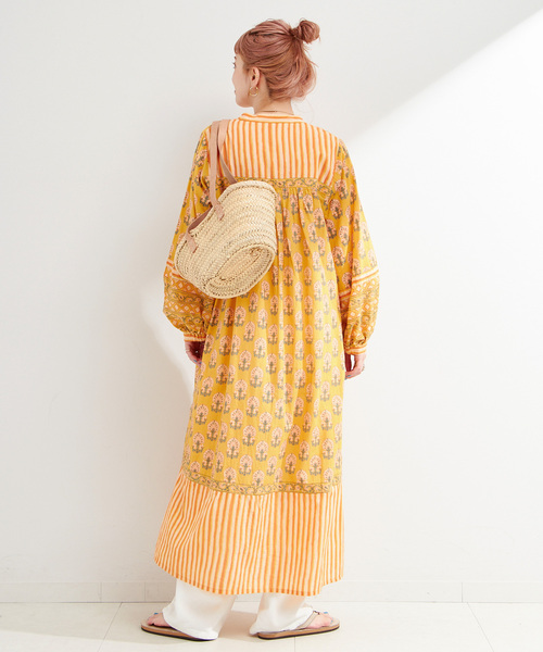 B.C STOCK（ベーセーストック）の「パネルプリントワンピース（ワンピース・レディース・ブルー/ブラウン/イエロー・FREE）」の4枚目の写真