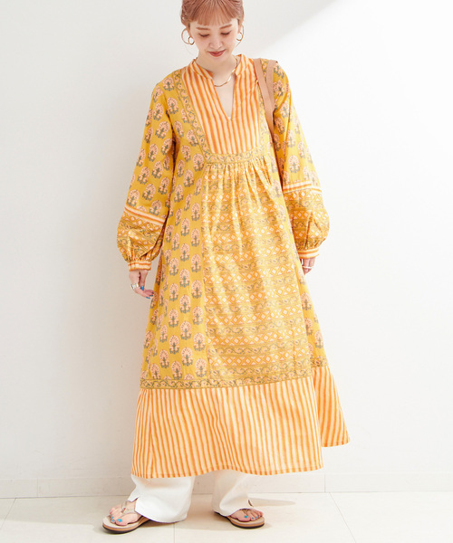 B.C STOCK（ベーセーストック）の「パネルプリントワンピース（ワンピース・レディース・ブルー/ブラウン/イエロー・FREE）」の5枚目の写真