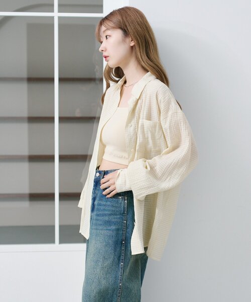 Kastane(カスタネ)の「【新サイズ追加/2サイズ展開】ギンガムバックリボンシャツ(シャツ/ブラウス・レディース・ピンク/アイボリー/グレー・FREE/LARGE)」の4枚目の写真