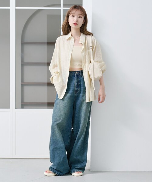 Kastane(カスタネ)の「【新サイズ追加/2サイズ展開】ギンガムバックリボンシャツ(シャツ/ブラウス・レディース・ピンク/アイボリー/グレー・FREE/LARGE)」の5枚目の写真