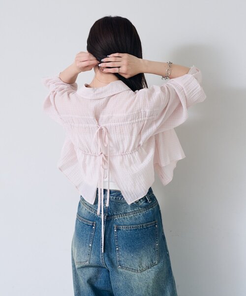 ブラウス シャツ 「新サイズ追加/2サイズ展開/WEB先行サイズ」ギンガムバックリボンシャツ レディース Kastane ブラウス シャツ 「新サイズ追加/2サイズ展開/WEB先行