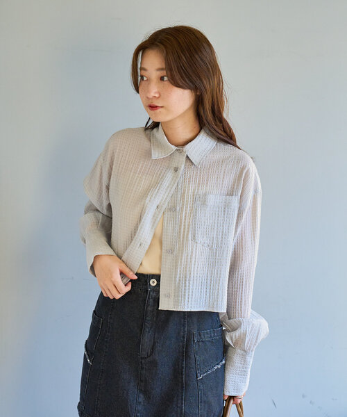 Kastane（カスタネ）の「【新サイズ追加/2サイズ展開】ギンガムバックリボンシャツ（シャツ/ブラウス・レディース・ピンク/アイボリー/グレー・FREE/LARGE）」の21枚目の写真