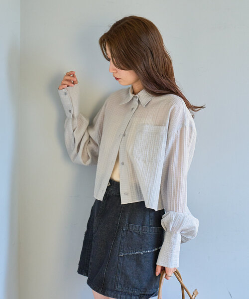 Kastane（カスタネ）の「【新サイズ追加/2サイズ展開】ギンガムバックリボンシャツ（シャツ/ブラウス・レディース・ピンク/アイボリー/グレー・FREE/LARGE）」の20枚目の写真