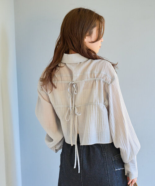 Kastane（カスタネ）の「【新サイズ追加/2サイズ展開】ギンガムバックリボンシャツ（シャツ/ブラウス・レディース・ピンク/アイボリー/グレー・FREE/LARGE）」の19枚目の写真