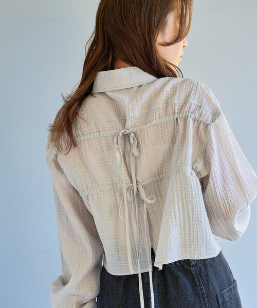 Kastane（カスタネ）の「【新サイズ追加/2サイズ展開】ギンガムバックリボンシャツ（シャツ/ブラウス・レディース・ピンク/アイボリー/グレー・FREE/LARGE）」の18枚目の写真