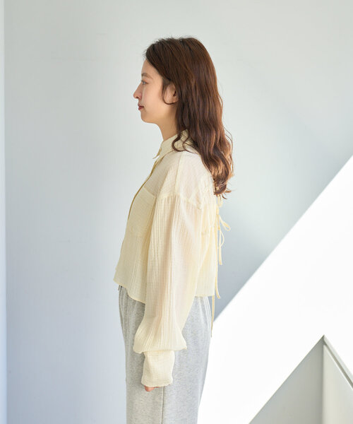 Kastane（カスタネ）の「【新サイズ追加/2サイズ展開】ギンガムバックリボンシャツ（シャツ/ブラウス・レディース・ピンク/アイボリー/グレー・FREE/LARGE）」の13枚目の写真