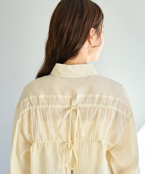 Kastane（カスタネ）の「【新サイズ追加/2サイズ展開】ギンガムバックリボンシャツ（シャツ/ブラウス・レディース・ピンク/アイボリー/グレー・FREE/LARGE）」の6枚目の写真