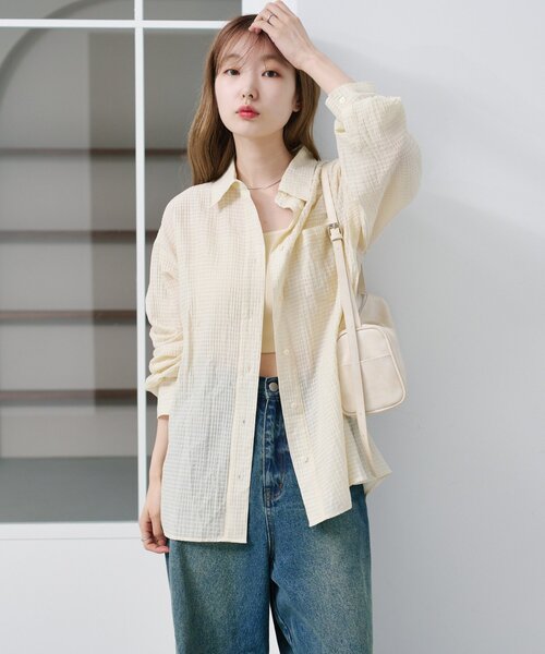 Kastane（カスタネ）の「【新サイズ追加/2サイズ展開】ギンガムバックリボンシャツ（シャツ/ブラウス・レディース・ピンク/アイボリー/グレー・FREE/LARGE）」の2枚目の写真