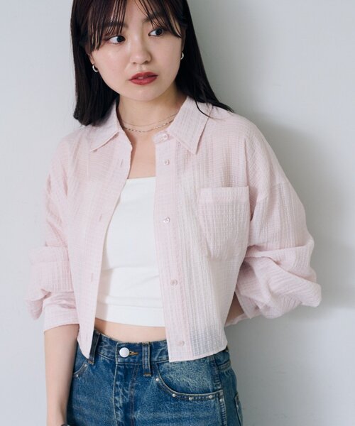 Kastane（カスタネ）の「【新サイズ追加/2サイズ展開】ギンガムバックリボンシャツ（シャツ/ブラウス・レディース・ピンク/アイボリー/グレー・FREE/LARGE）」の4枚目の写真