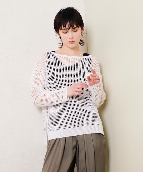 allureville（アルアバイル）の「リネンコードメッシュプルオーバー（ニット/セーター・レディース・オフホワイト/グレー系その他/ネイビー・2）」の2枚目の写真