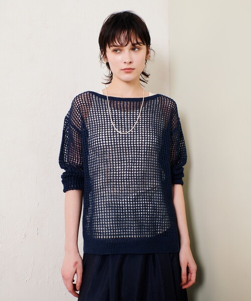 allureville（アルアバイル）の「リネンコードメッシュプルオーバー（ニット/セーター・レディース・オフホワイト/グレー系その他/ネイビー・2）」の19枚目の写真
