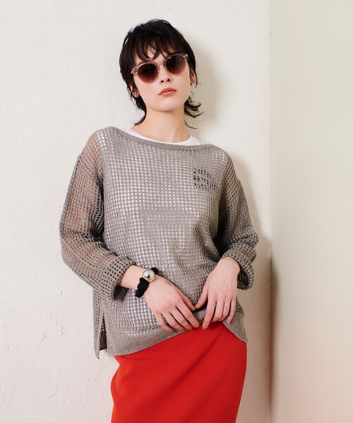 allureville（アルアバイル）の「リネンコードメッシュプルオーバー（ニット/セーター・レディース・オフホワイト/グレー系その他/ネイビー・2）」の12枚目の写真