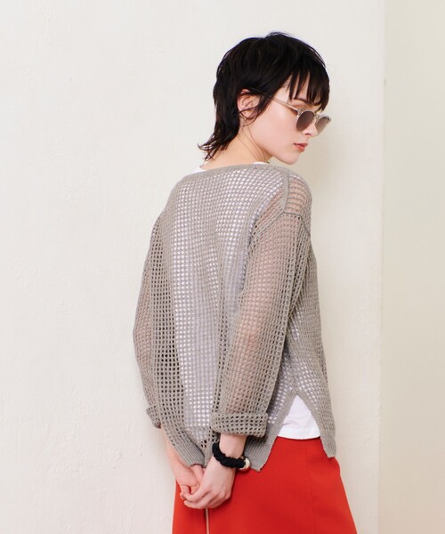allureville（アルアバイル）の「リネンコードメッシュプルオーバー（ニット/セーター・レディース・オフホワイト/グレー系その他/ネイビー・2）」の10枚目の写真