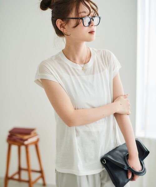 le.coeur blanc(ルクールブラン)の「シアーフレンチTEE(Tシャツ/カットソー・レディース・ブラック/オフホワイト/ダークグレー・38)」の14枚目の写真