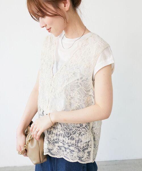 le.coeur blanc(ルクールブラン)の「シアーフレンチTEE(Tシャツ/カットソー・レディース・ブラック/オフホワイト/ダークグレー・38)」の17枚目の写真
