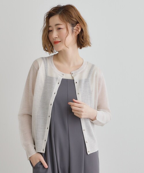 grove（グローブ）の「【雑誌掲載】洗えるシアーカーディガン（カーディガン/ボレロ・レディース・ブラウン系/ブラック/グレー/オフホワイト/ピンク/ライトベージュ/ダークグリーン・03/02/05/04/01）」の2枚目の写真