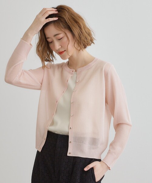 grove（グローブ）の「【雑誌掲載】洗えるシアーカーディガン（カーディガン/ボレロ・レディース・ブラウン系/ブラック/グレー/オフホワイト/ピンク/ライトベージュ/ダークグリーン・03/02/05/04/01）」の7枚目の写真