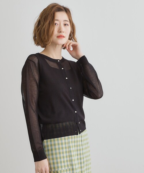 grove（グローブ）の「【雑誌掲載】洗えるシアーカーディガン（カーディガン/ボレロ・レディース・ブラウン系/ブラック/グレー/オフホワイト/ピンク/ライトベージュ/ダークグリーン・03/02/05/04/01）」の3枚目の写真