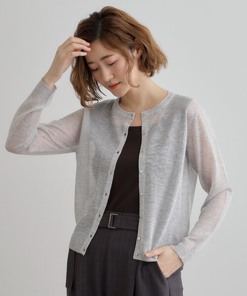 grove（グローブ）の「【雑誌掲載】洗えるシアーカーディガン（カーディガン/ボレロ・レディース・ブラウン系/ブラック/グレー/オフホワイト/ピンク/ライトベージュ/ダークグリーン・03/02/05/04/01）」の12枚目の写真